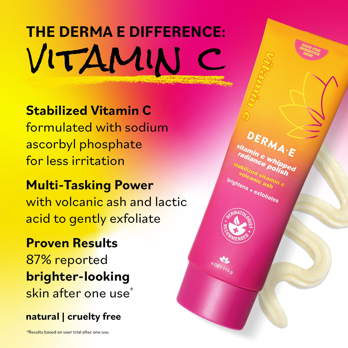 DERMA E exfoliator uses lactic acid to refine skin texture.