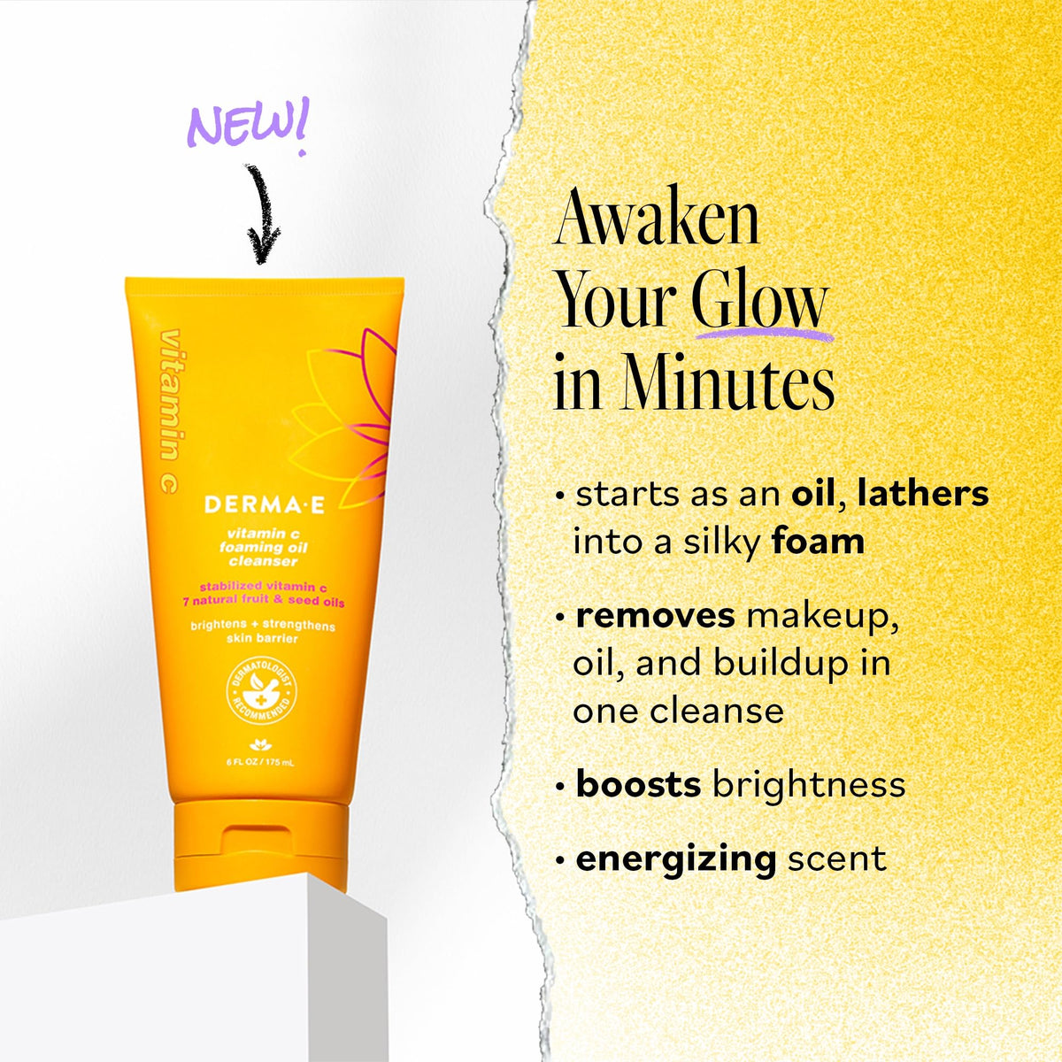 Derma E foaming oil cleanser foam-lather shows gentle deep cleanse without stripping moisture