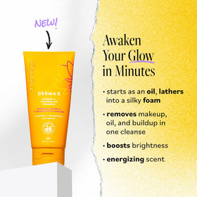 Derma E foaming oil cleanser foam-lather shows gentle deep cleanse without stripping moisture