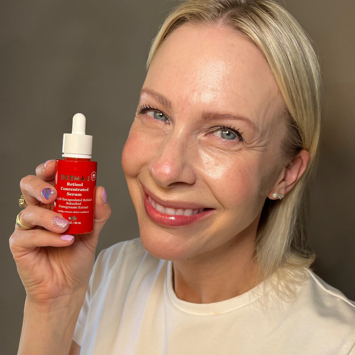 DERMA E ingredient trio Vitamin A Bakuchiol and Pomegranate for renewal and tone