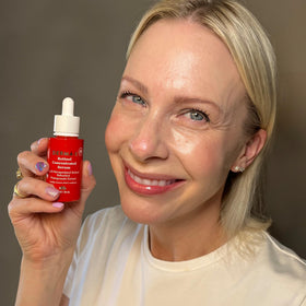 DERMA E ingredient trio Vitamin A Bakuchiol and Pomegranate for renewal and tone