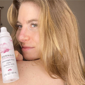 DERMA E Overnight Peel in night routine shot with glow-ready skin.
