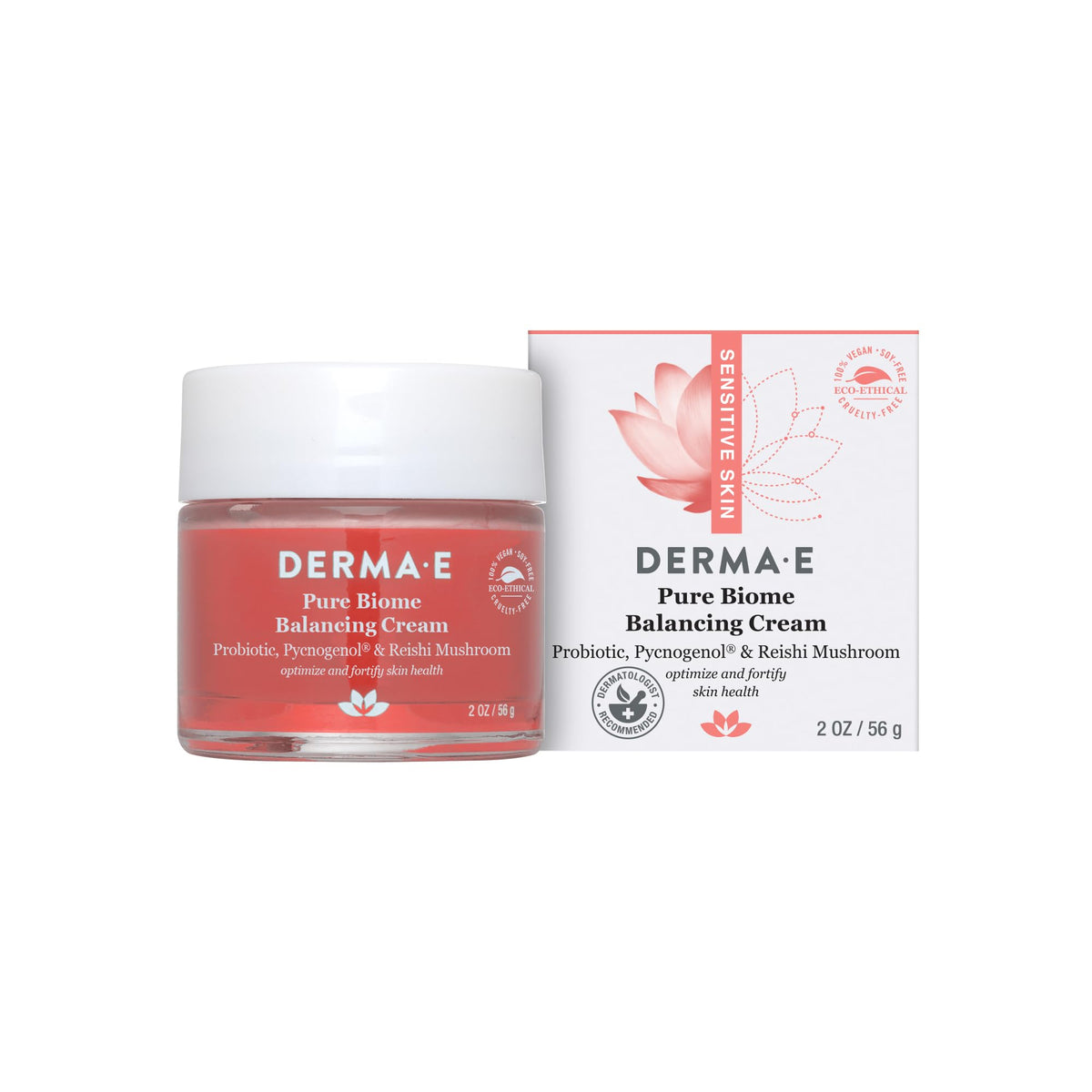 Derma E Pure Biome Balancing Cream 2oz jar for daily hydration and microbiome balance