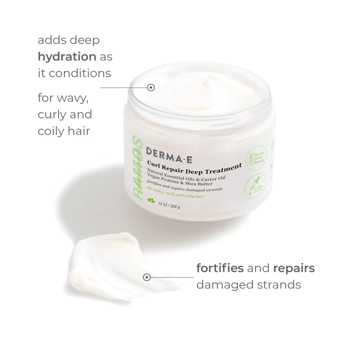 Derma E Ramos Curl Repair Deep Treatment label highlights cruelty-free messaging.