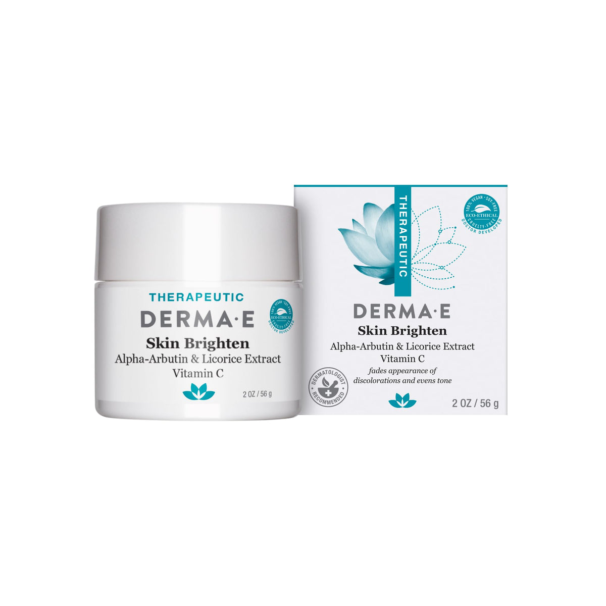 Derma E Skin Brightening Cream front jar shows natural formula for even skin tone.
