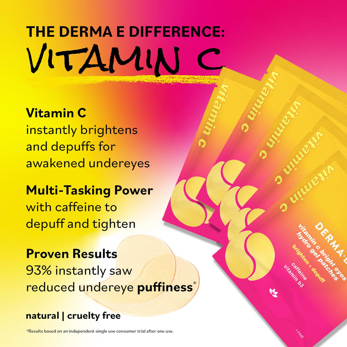 Derma E sodium hyaluronate eye patches deliver lasting hydration to under-eye areas.