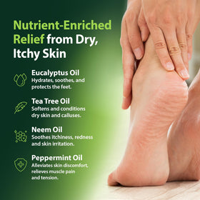 Derma-Nu foot oil being massaged into the sole for soothing relief