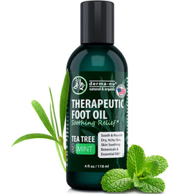 Derma-Nu foot oil bottle with tea tree for hydrating feet