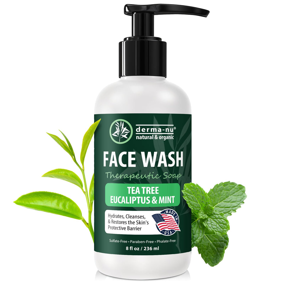 Derma-Nu Gentle Face Wash bottle front highlights a hydrating formula for sensitive skin.