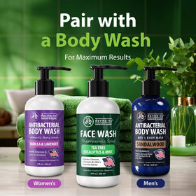 Derma-Nu Gentle Face Wash made in USA on a clean bathroom counter.