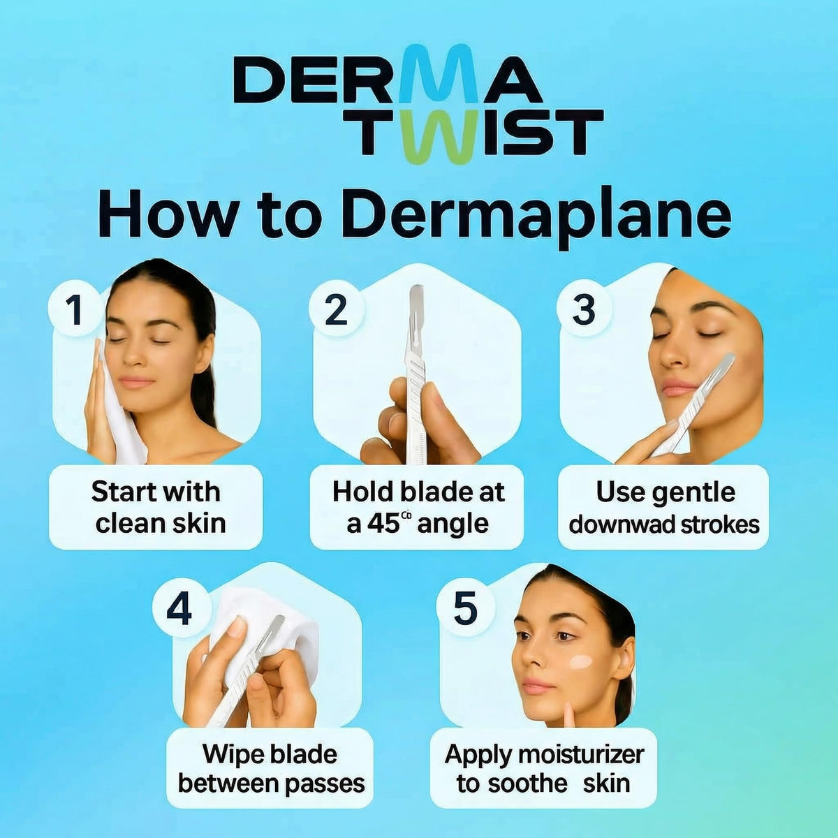 DermaTwist 10R dermaplane razor blades pre-attached, ready-to-use for quick sessions.