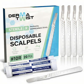 DermaTwist 10R dermaplane razor box showing hygienic, single-use blades for safe at-home use.