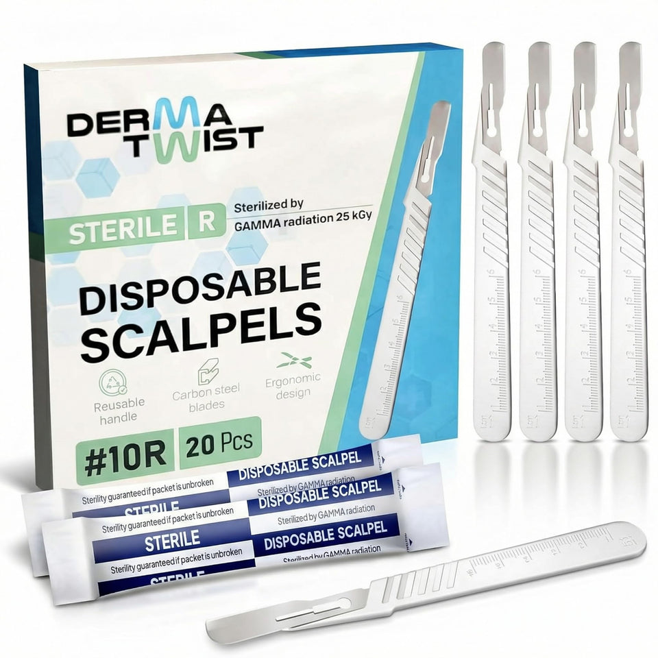 DermaTwist 10R dermaplane razor box showing hygienic, single-use blades for safe at-home use.