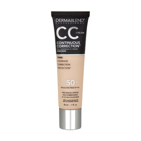 Dermablend Continuous Correction bottle close-up showing weightless, full-coverage tone correction