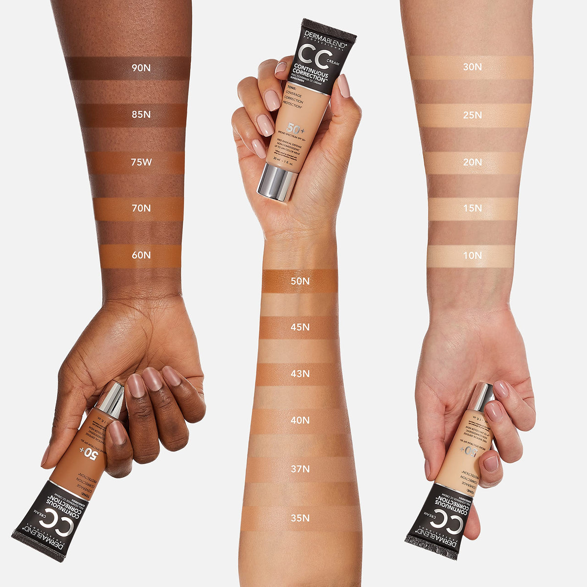 Dermablend CC Cream texture close-up emphasizing smooth, oil-free wear.