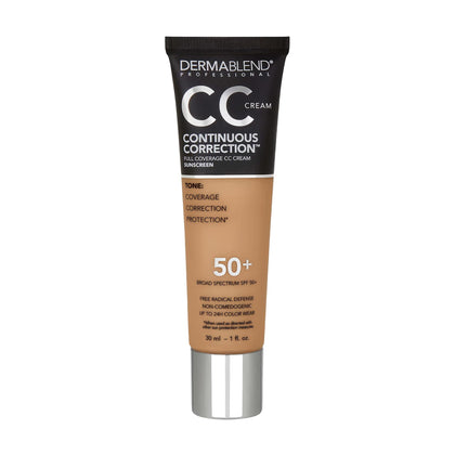 Dermablend Continuous Correction CC Cream bottle with SPF 50+ for even tone.