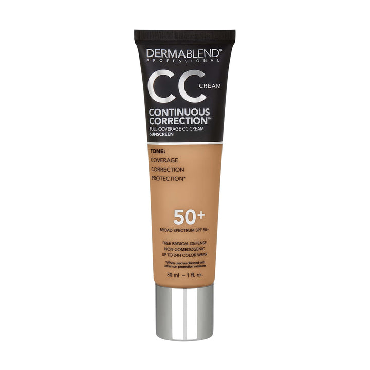 Dermablend Continuous Correction CC Cream bottle with SPF 50+ for even tone.