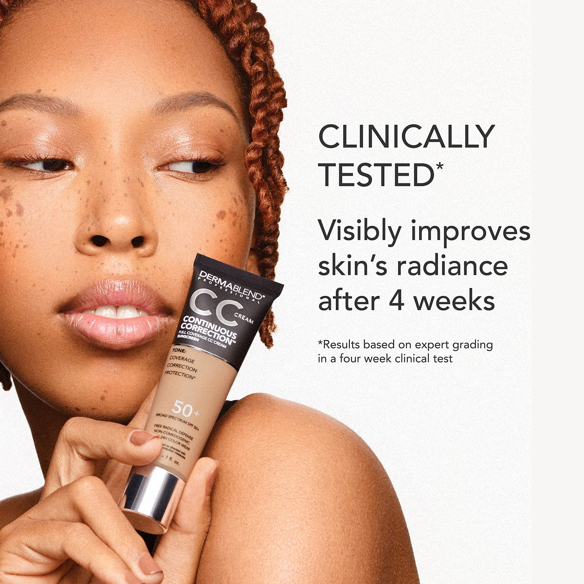 Dermablend CC Cream packaging highlighting non-comedogenic formula.