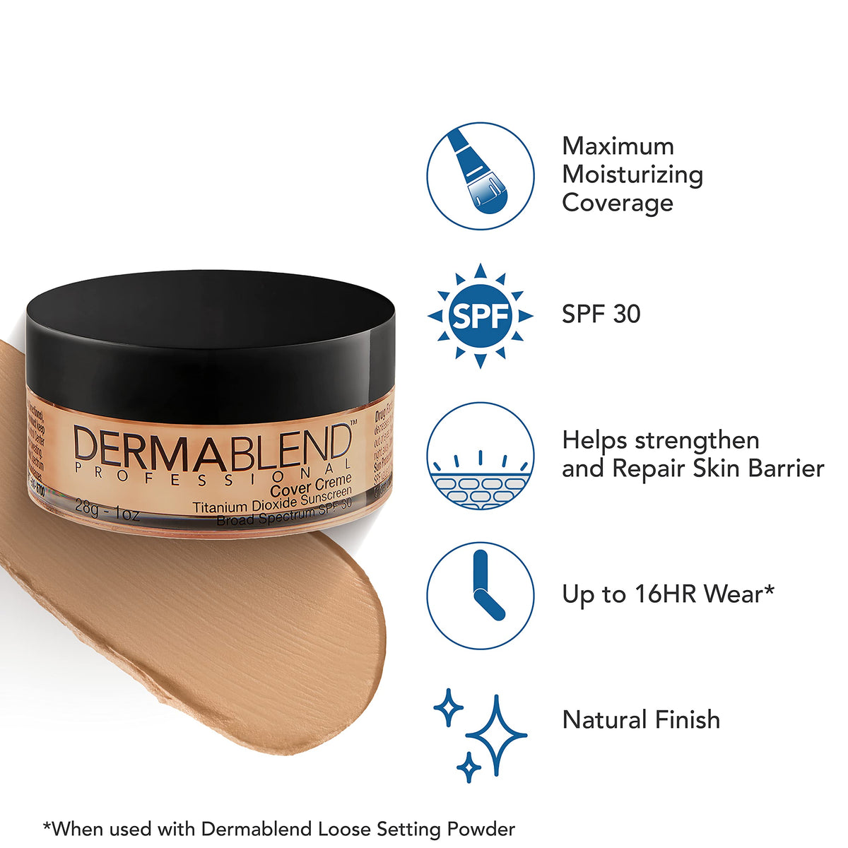 Dermablend Cover Crème texture close-up showing creamy blend.