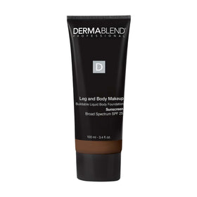 Dermablend leg and body makeup bottle with SPF 25 for even coverage.