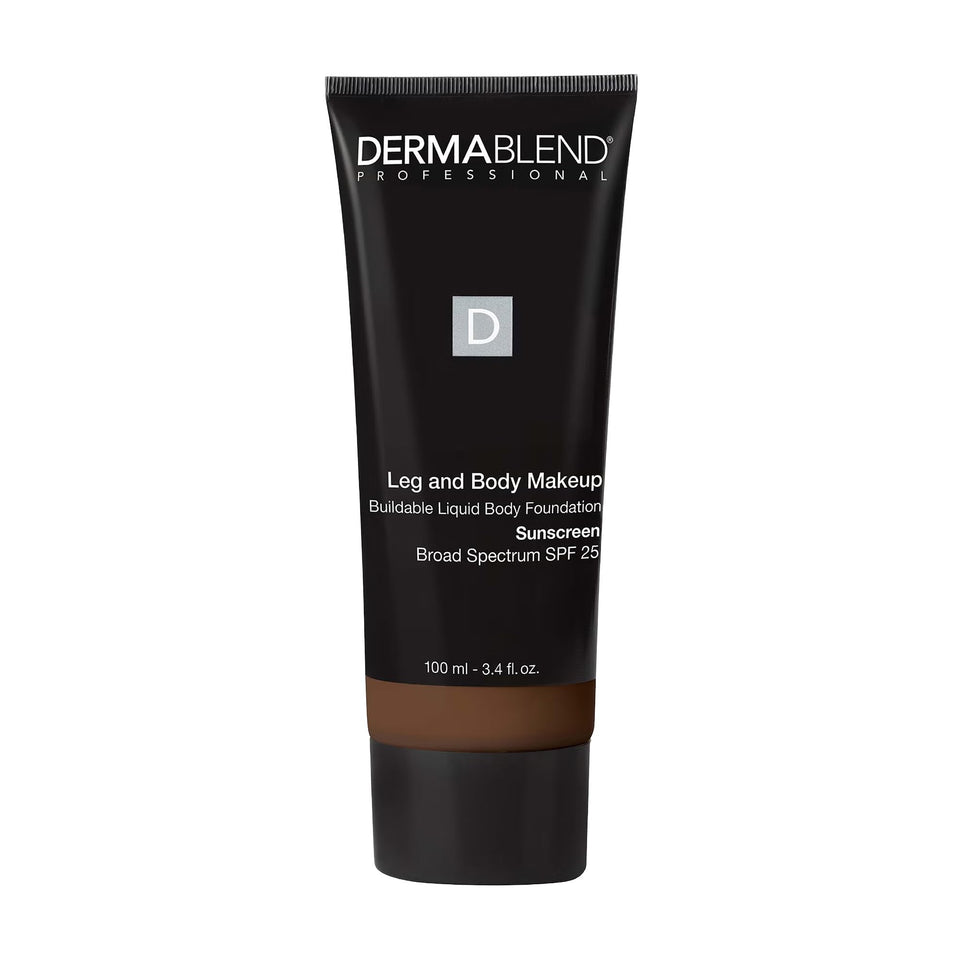 Dermablend leg and body makeup bottle with SPF 25 for even coverage.