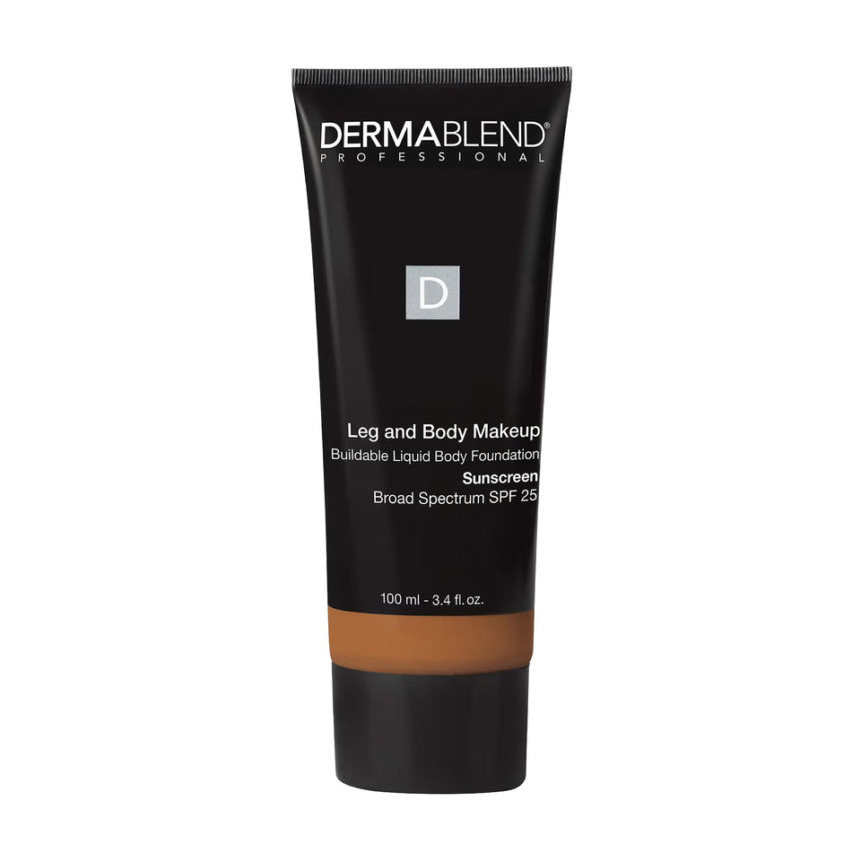 Dermablend Leg and Body Makeup SPF 25 bottle for all-day hydrated coverage.