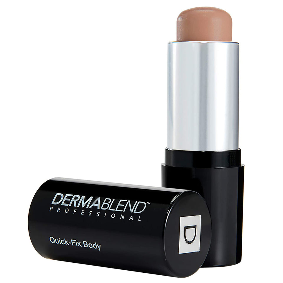 Dermablend Quick-Fix Stick on skin demonstrates full coverage in honey shade.