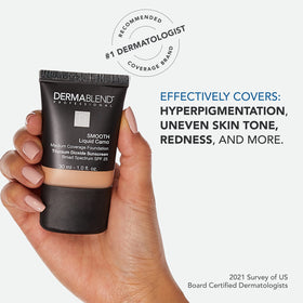 Dermablend Smooth Liquid Camo bottle cap closeup in fragrance-free packaging.
