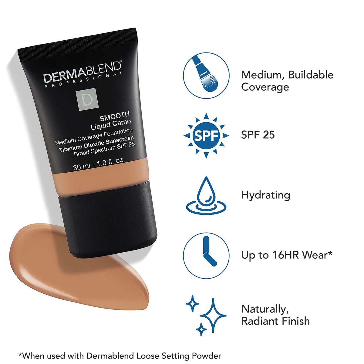 Dermablend Smooth Liquid Foundation SPF 25 texture closeup reveals creamy, smoothing finish.