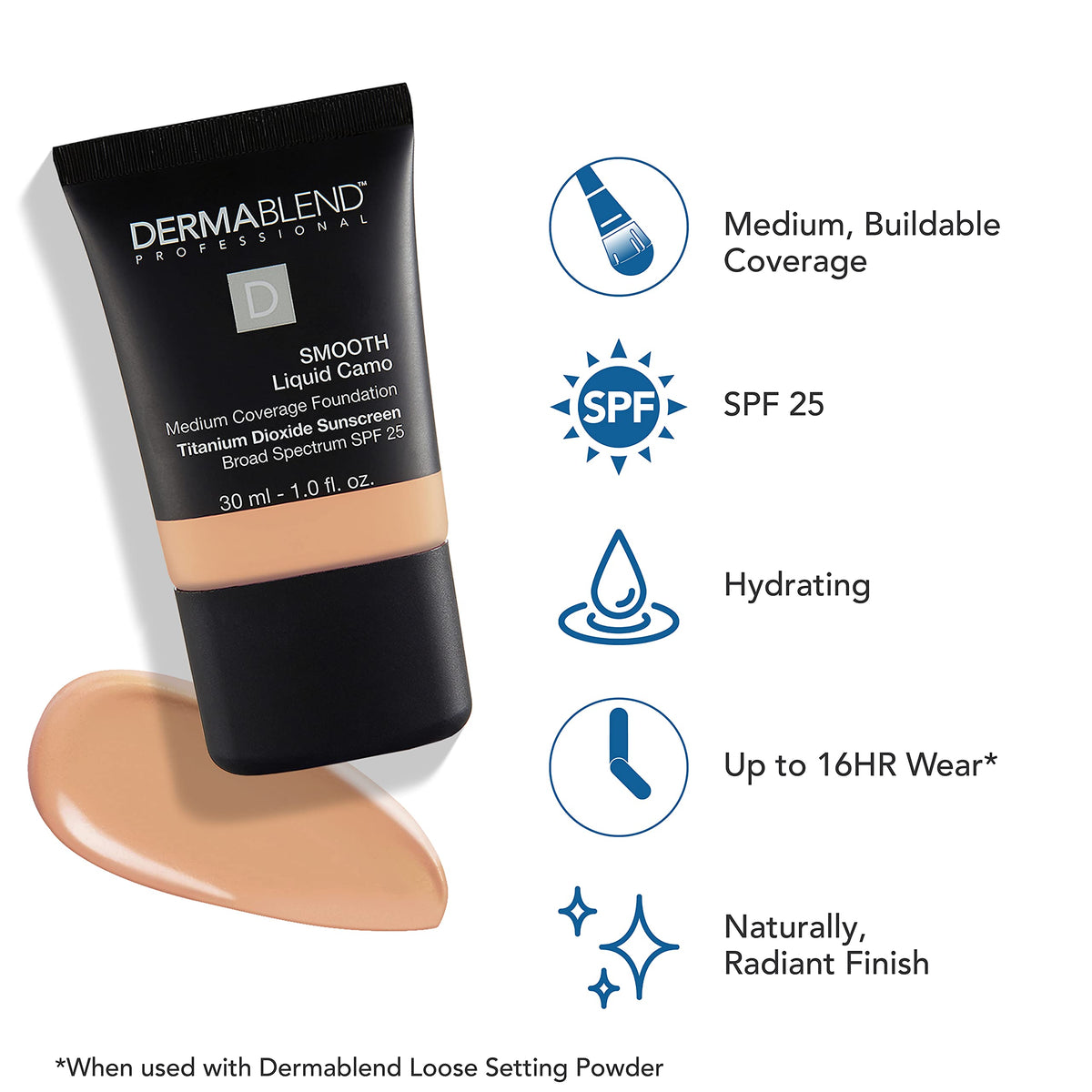 Close-up texture of Dermablend foundation for a natural, blendable finish.