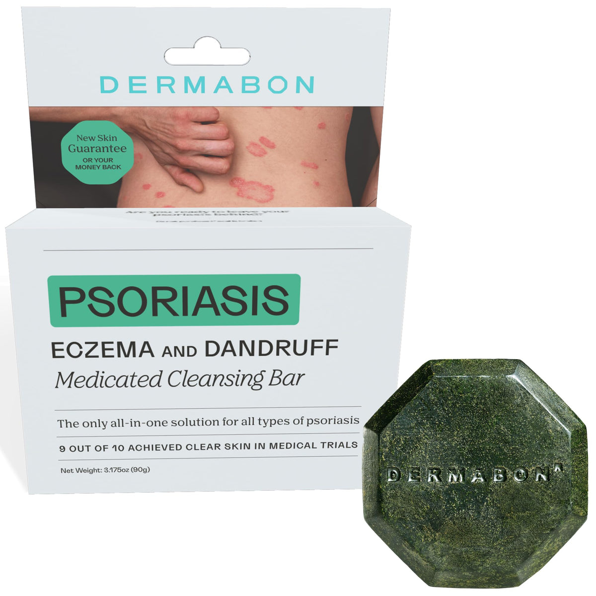 Dermabon coal tar soap bar packaging highlights multi-condition skin care.