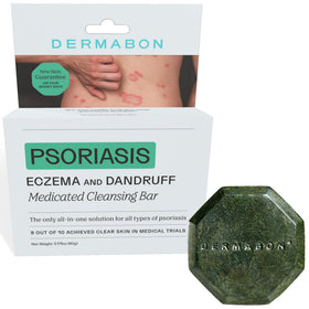 Dermabon coal tar soap bar packaging highlights multi-condition skin care.