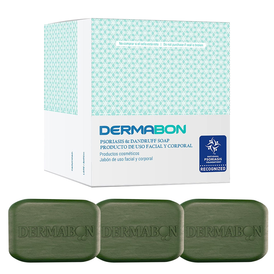 Dermabon psoriasis cleanser pack shot showing gentle daily use for sensitive skin.