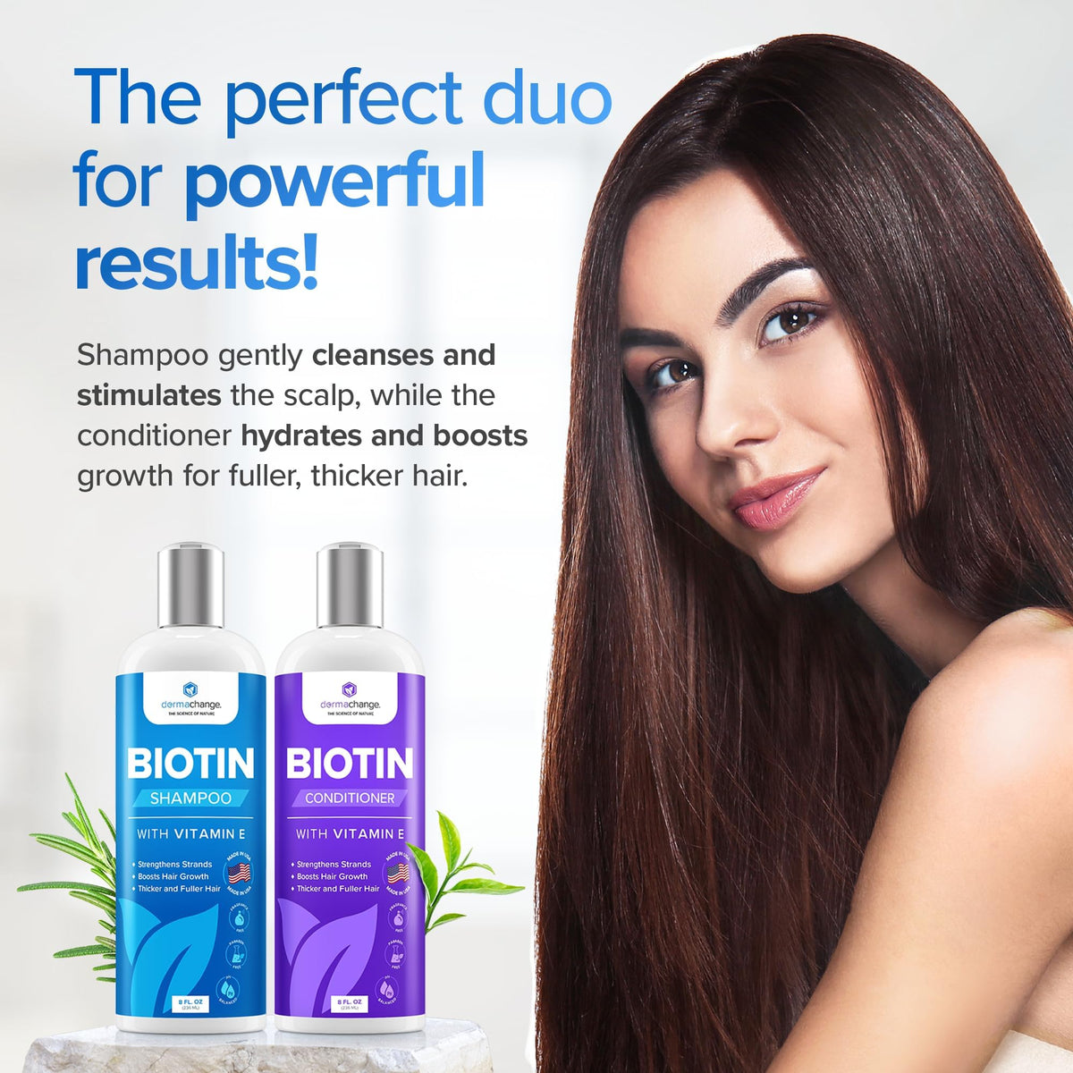 DermaChange conditioner pump in action illustrating nourishing conditioning without weight