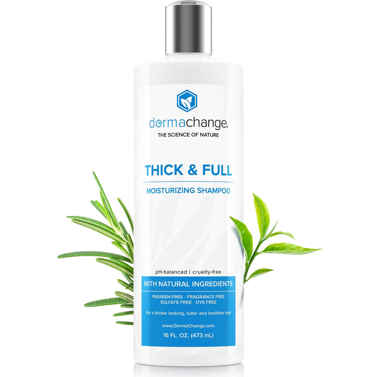 DermaChange Hair Growth Shampoo bottle on shelf boosts volume for fine, thinning hair