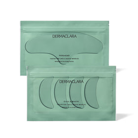 Dermaclara eye patches applied to hydrate and smooth the eye area overnight.