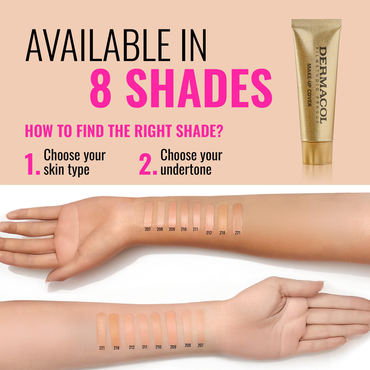 Dermacol 17-shade range graphic shows diverse color options.
