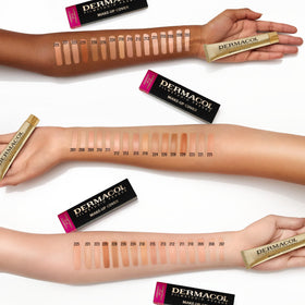 Dermacol 17-shades color range displayed for diverse skin tones