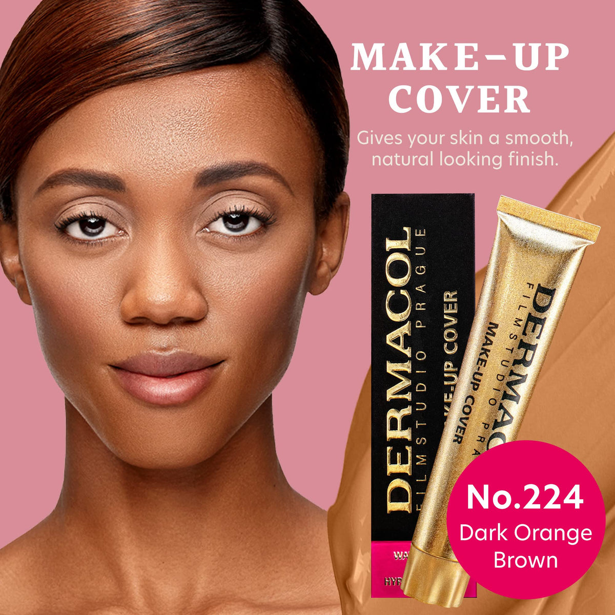 Dermacol foundation texture close-up reveals smooth, velvety matte finish.