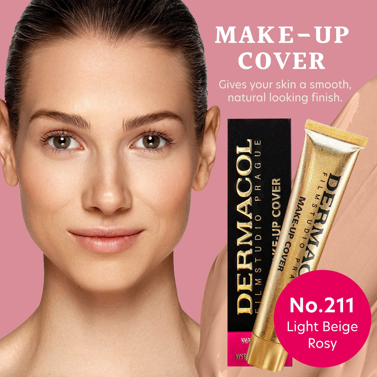 Close-up texture of Dermacol foundation reveals a silky matte finish