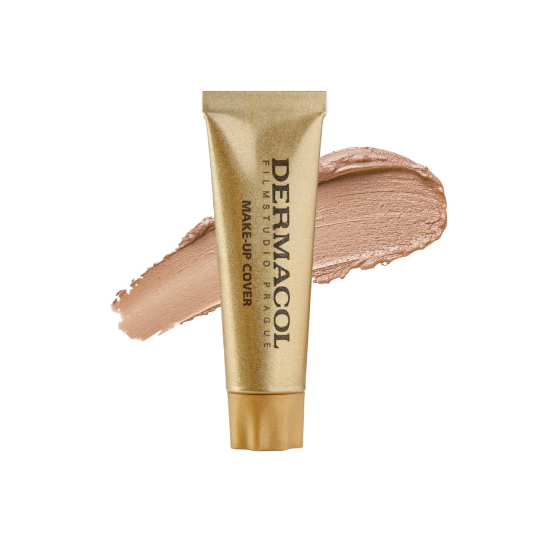 Dermacol mini full-coverage foundation 221 tube front delivers strong coverage for an even complexion.