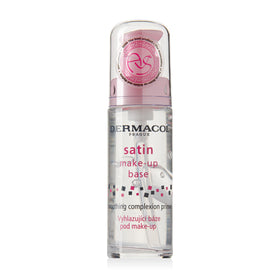 Dermacol Satin Makeup Base bottle close-up shows a silky, long-wearing primer.