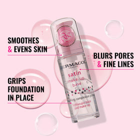 Dermacol Satin Makeup Base swatch on skin demonstrates seamless blending and pore blurring.