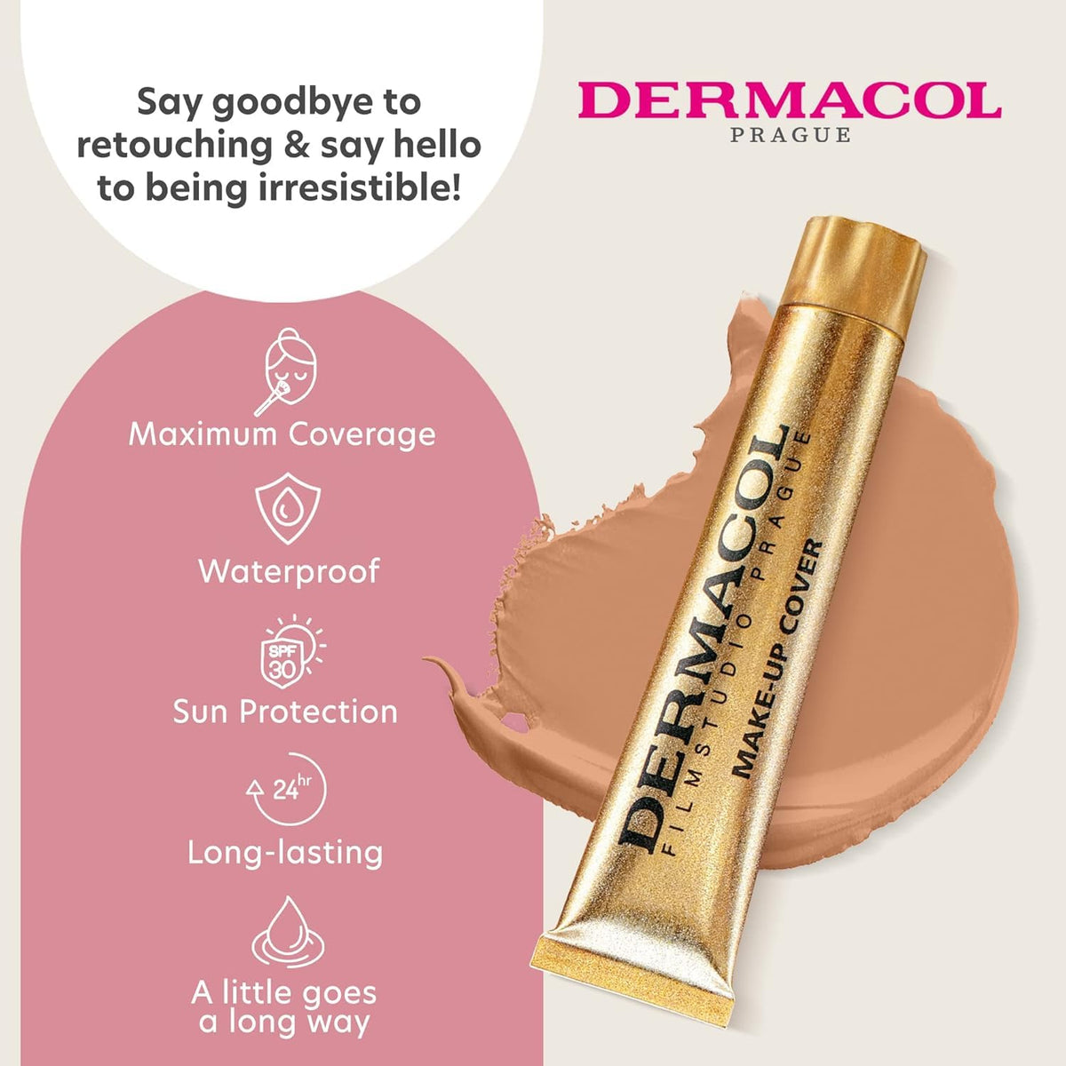 Dermacol SPF 30 waterproof formula for all-day wear.