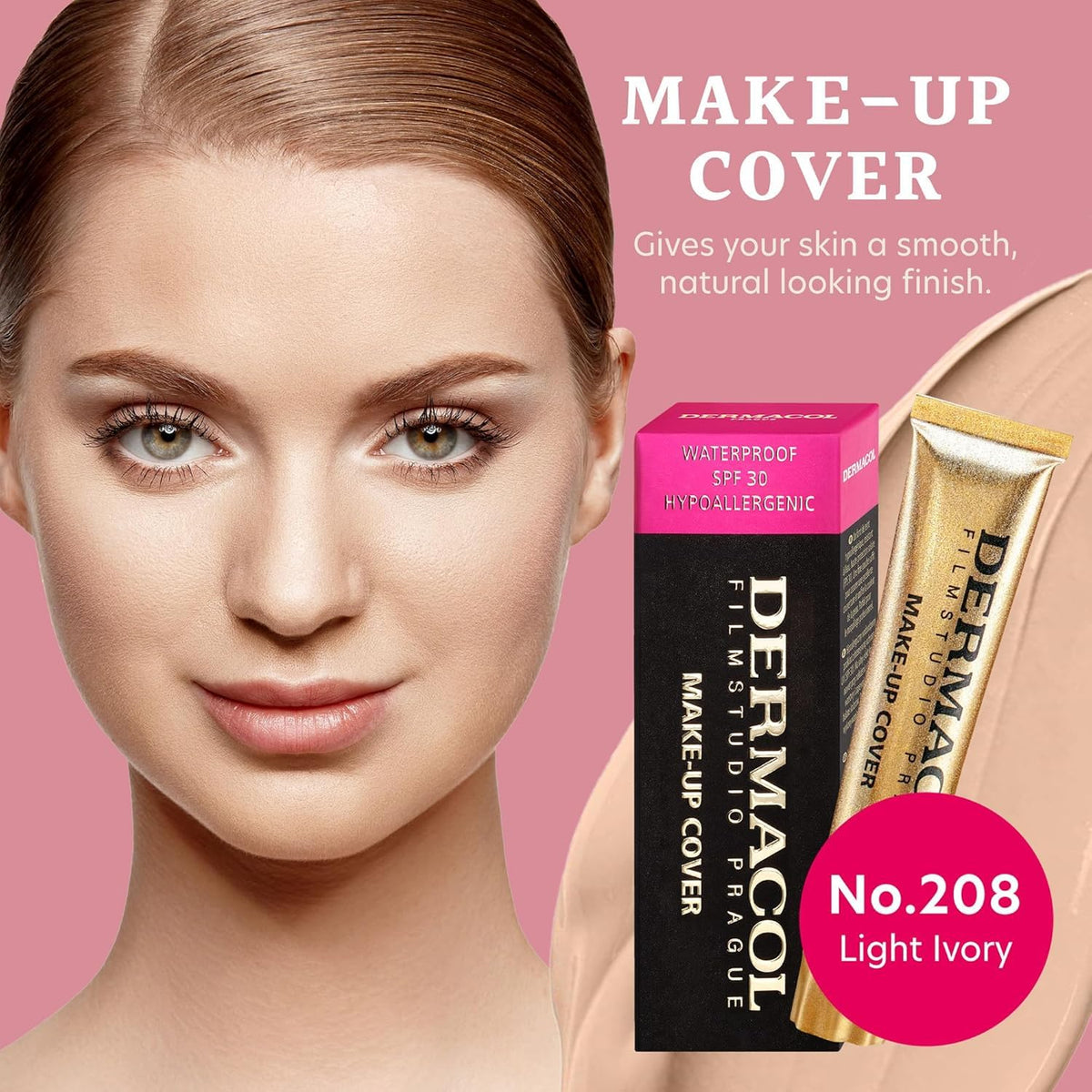 Dermacol waterproof formula close-up demonstrates long-wearing makeup in humid conditions.