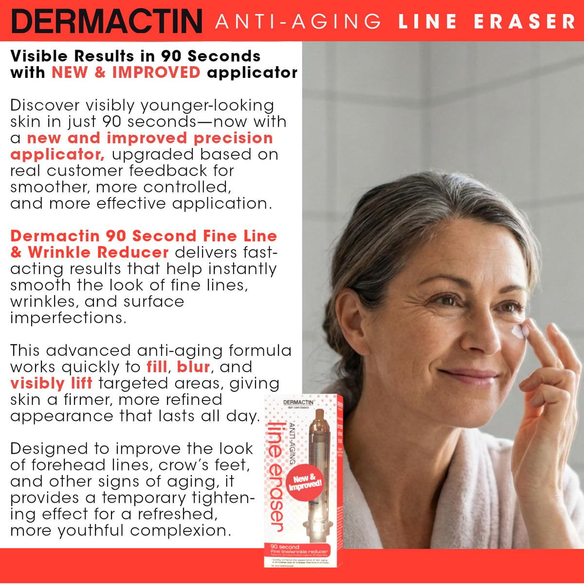 Dermactin 90 Second Fine Line Reducer applied to forehead area for smoother look