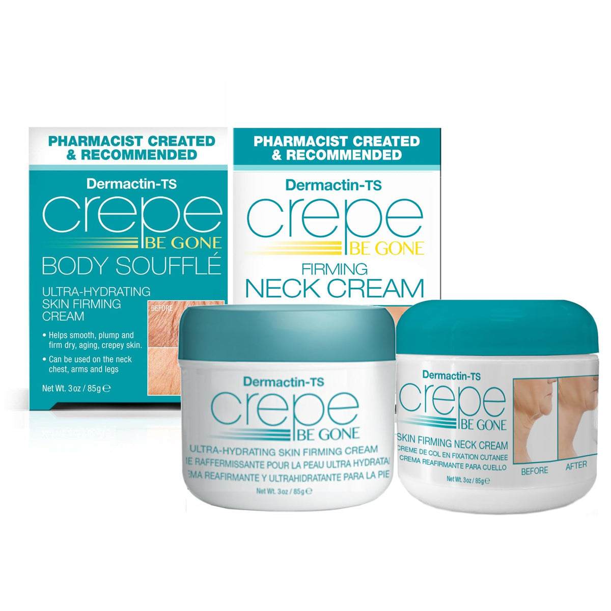 Dermactin Crepe Be Gone Body Souffle 3 oz jar delivering deep hydration for crepey skin.
