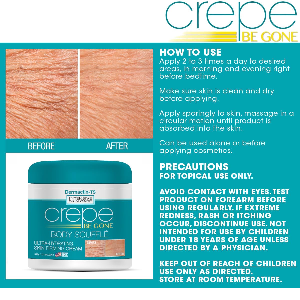 Dermactin Crepe Be Gone nourished skin shows supple, hydrated feel