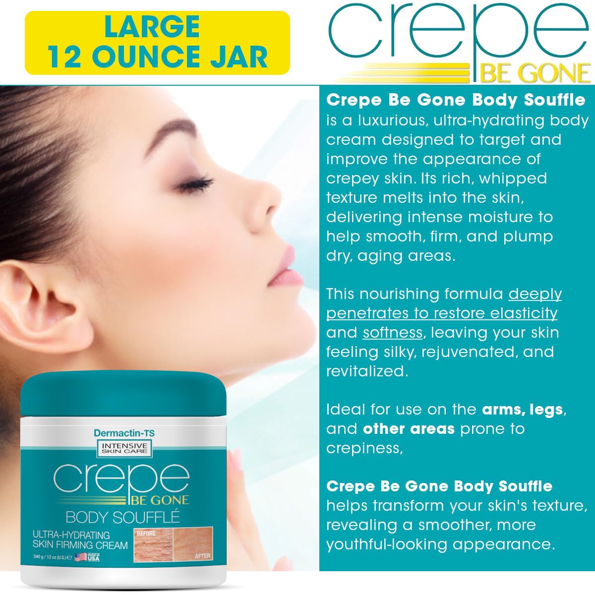 Dermactin Crepe Be Gone smooth skin glow suggests improved texture