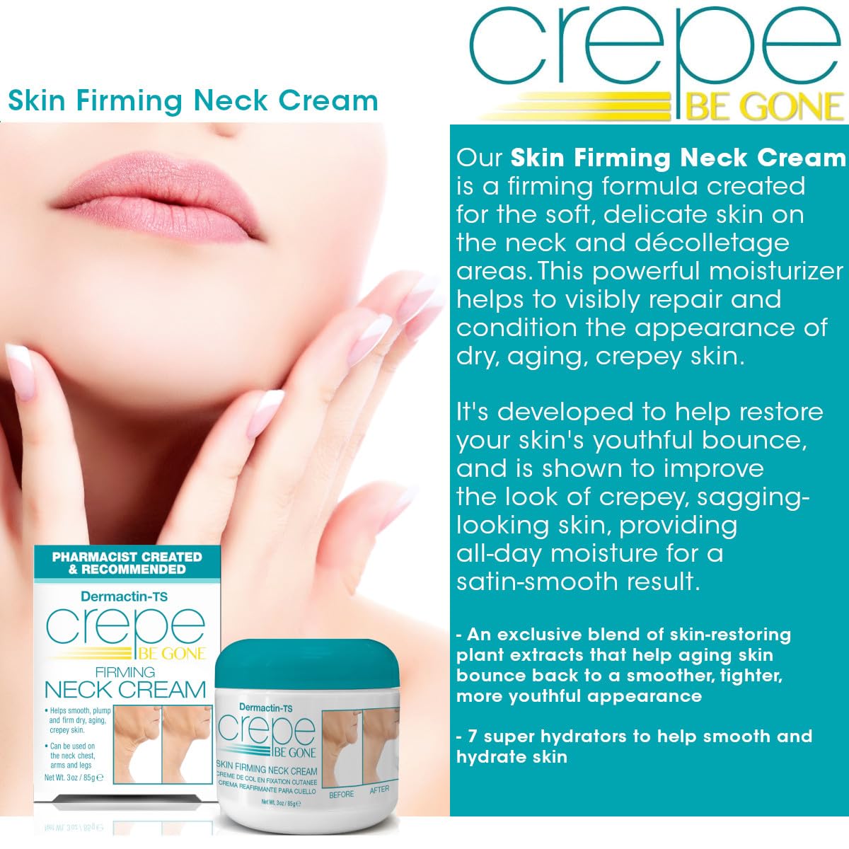 Dermactin Neck Cream application on neck area for hydration.